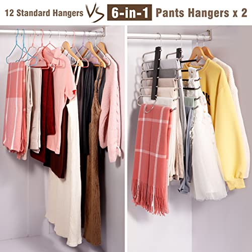 4 Pack 6-Tier White Pant Hangers, Anti-Slip Stainless Steel Q635343