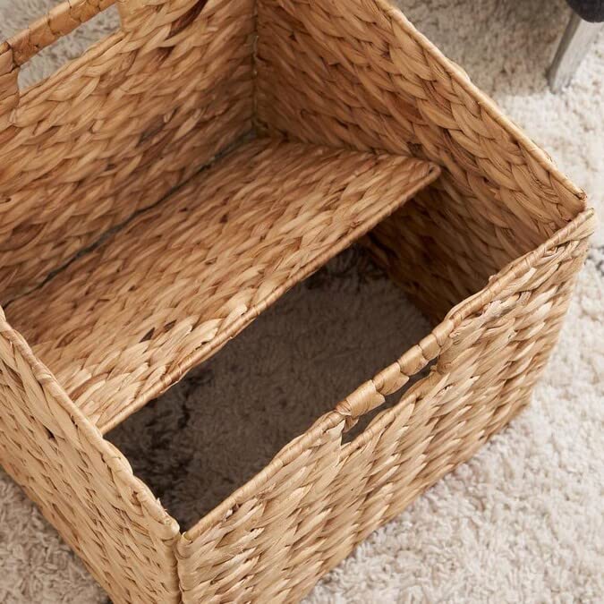 Water Hyacinth Storage Baskets 12x12in, Woven Square Baskets for Shelves, 4 Pack V5225