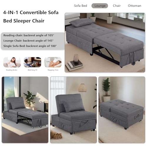 Convertible Sofa Bed 4-in-1 Sleeper Chair with Pillow, Dark Gray L20460