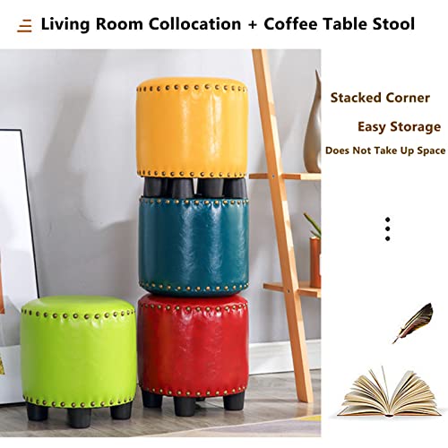 Round Rivet Footrest PU Ottoman Stackable Footstool for Living Room Bedroom T324699