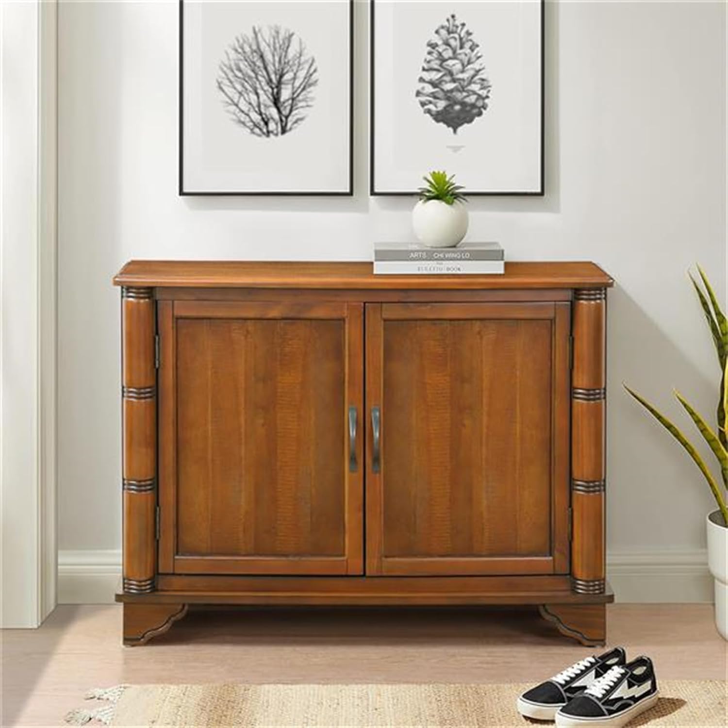 40 Inch Console Table with Storage Rack, Vintage Entryway Table with Adjustable Storage Rack, Cabinet, Sofa Table for Kitchen Dining Room, Hallway, Entryway, Living Room, Foyer, Natural Walnut