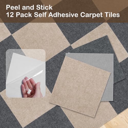 12" x 12" Dark Grey 12 Pack Self Adhesive Carpet Floor Tiles H674
