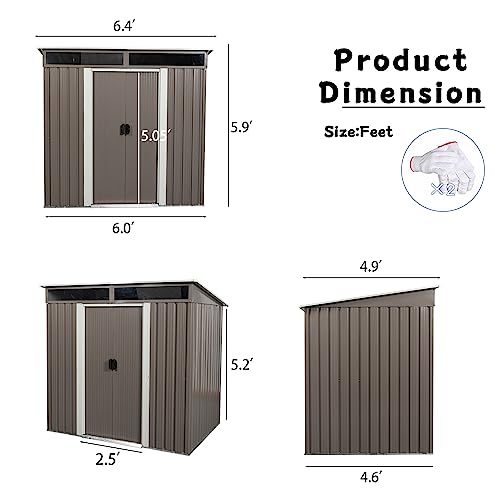 6FT x 5FT Metal Storage Shed with Lockable Door, Waterproof Roof, Gray F429740