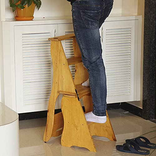 Wooden Folding Library Ladder Chair 2 in 1 Step Stool for Home (Brown) L4485