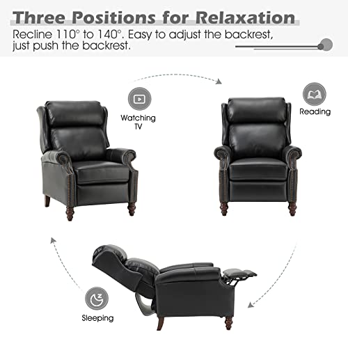HULALA HOME Genuine Leather Wingback Push Back Recliner Chair with Solid Wood Legs W573313