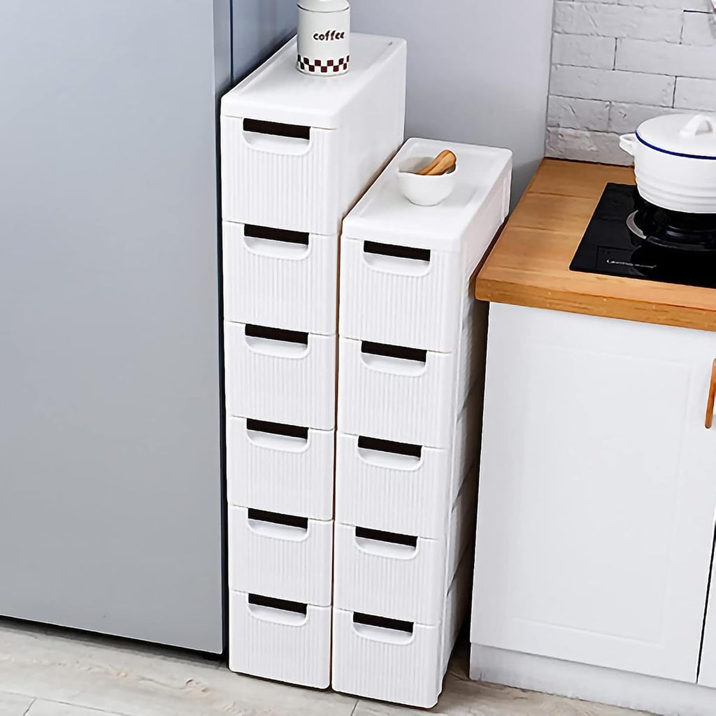 Narrow Storage Drawer Cart, Slim Bathroom Floor Cabinet with Wheels M3114