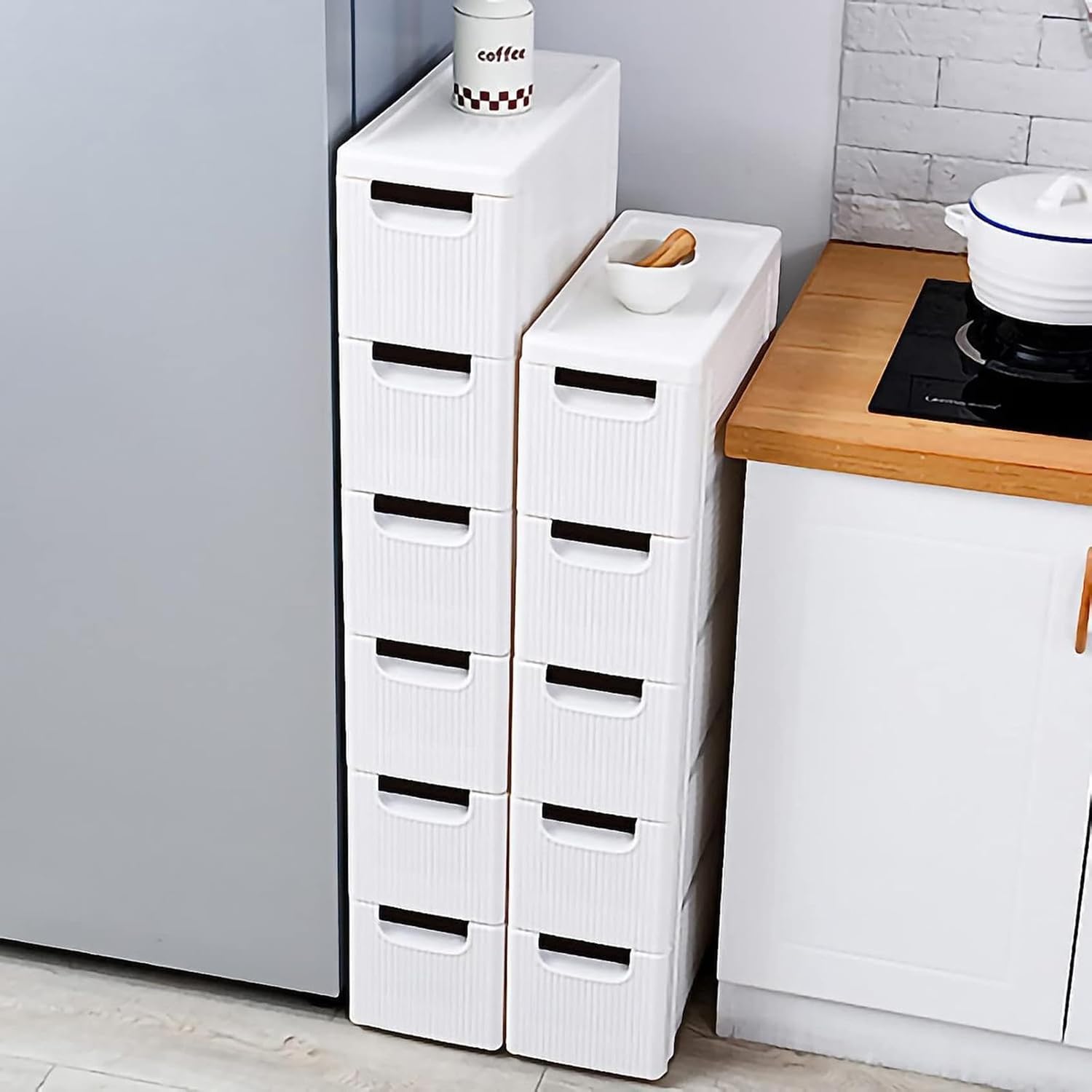 Narrow Storage Drawer Cart, Slim Bathroom Floor Cabinet with Wheels M3114