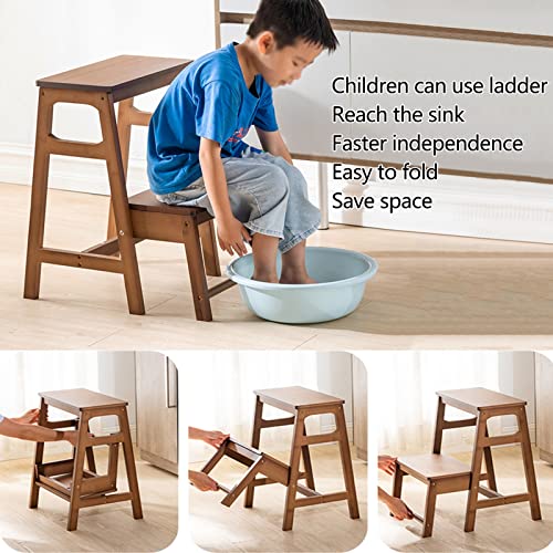 2-Step Ladder Stool, Folding Solid Wood Step Stool, Portable Non-Slip Display Stand U235899
