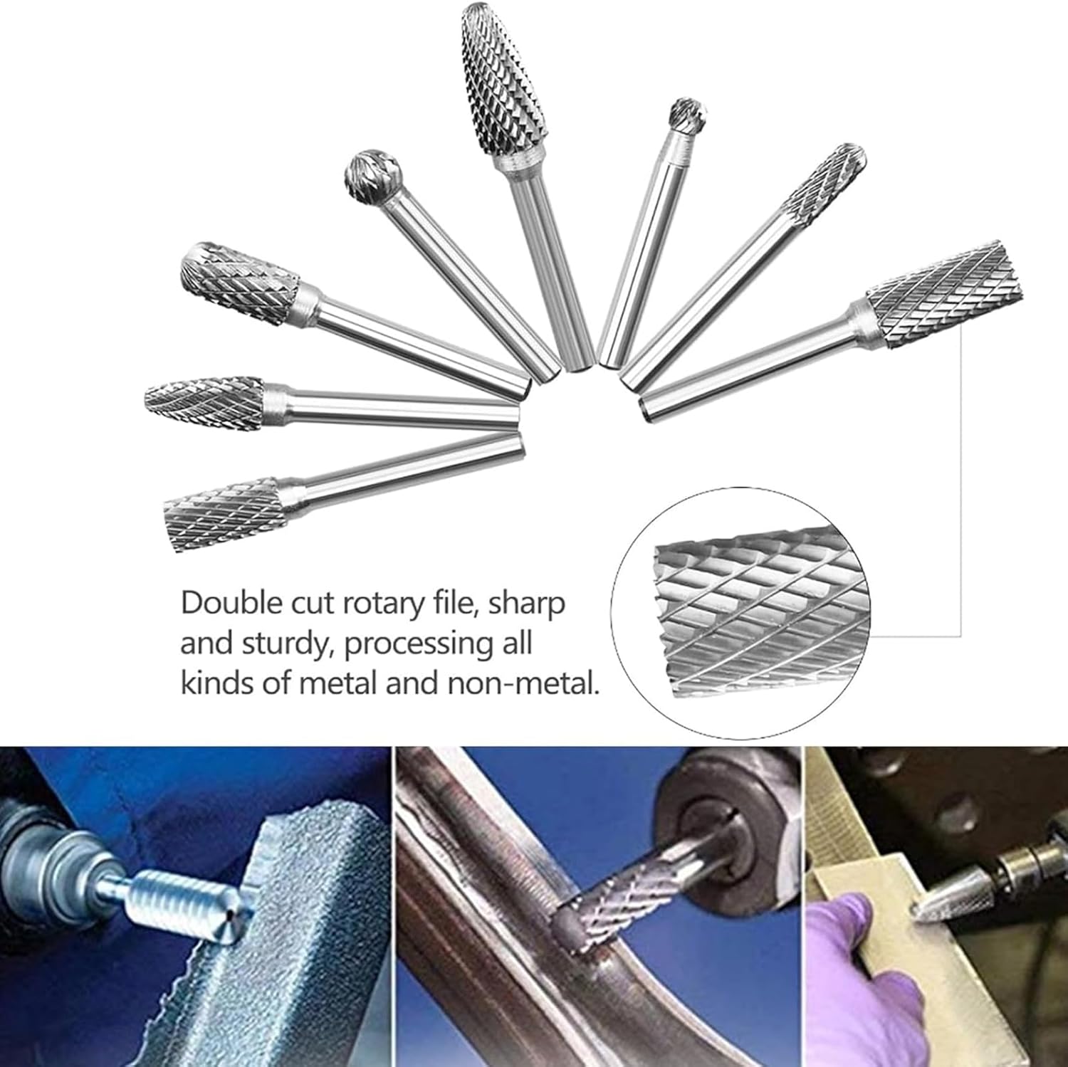 Carbide Rotary Burr Set 1/4'' Shank, 8PCS Double Cut Die Grinder Bits X466434
