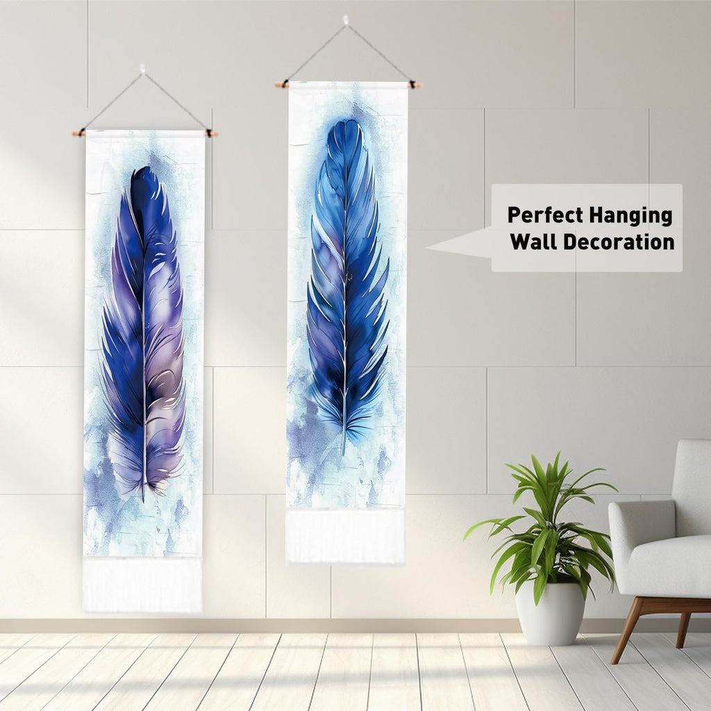 PLIGREAT 2 Pack Blue Feather Tapestry with Tassels Wall Hanging R33798