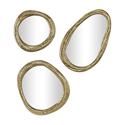 Deco 79 Aluminum Metal Abstract Room Wall Mirror Entryway Mirrors, Set of 3 Wall Mounted Mirrors 23", 20", 15"H, Silver