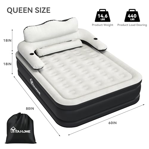 YITAHOME Queen Air Mattress with Built-in Pump and Headboard G273