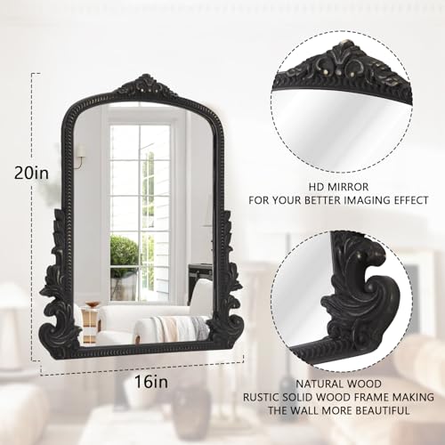 Black Antique Arched Wall Mirror Wooden Frame Baroque Style R6980