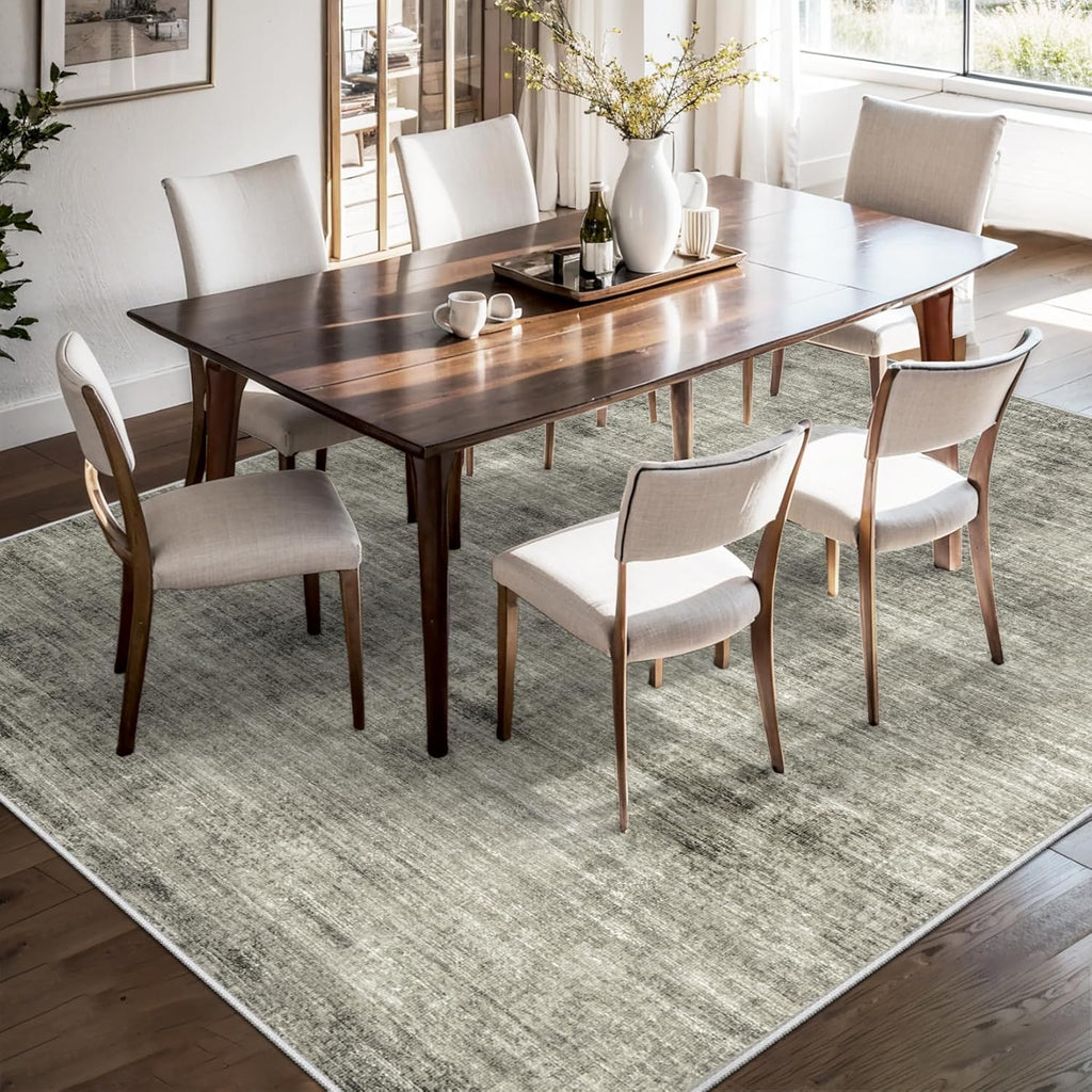 Washable 8x10 Abstract Area Rug for Living Room Bedroom (Grey) K415
