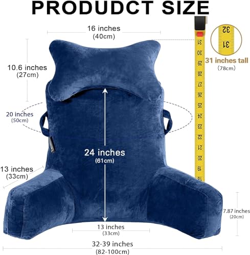 Reading Pillow Extra Large 31" with Detachable Neck Roll for Bed or Couch C8591