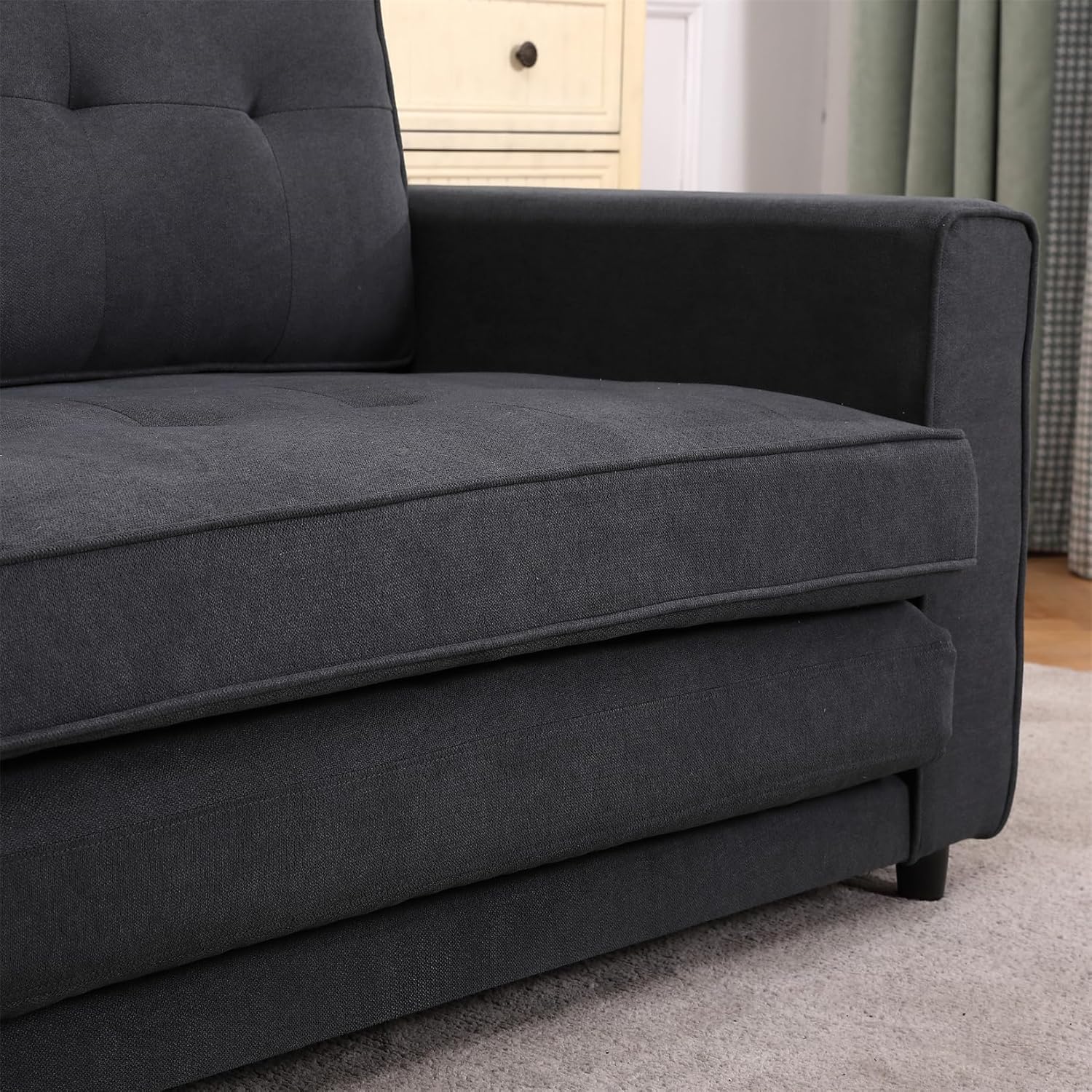 CITYLIGHT 3 in 1 Folding Sofa Bed with Storage Pockets, Linen Convertible Couch, Dark Gray D3261