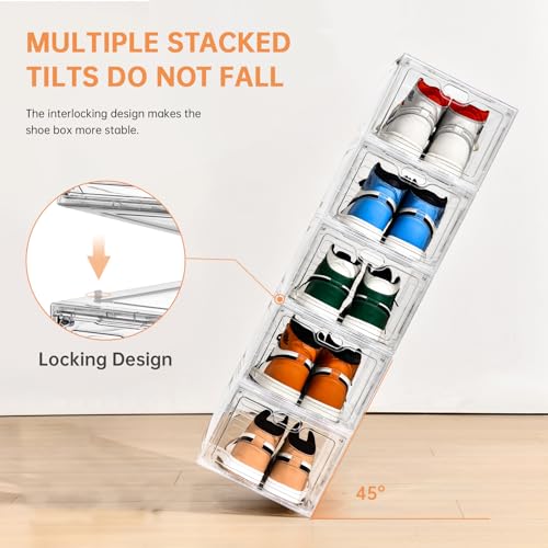 6 Pack Clear Plastic Stackable Shoe Box with Magnetic Door A851656