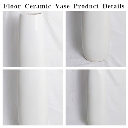 White Ceramic Tall Floor Vase 22.8 Inch for Living Room Decor L328