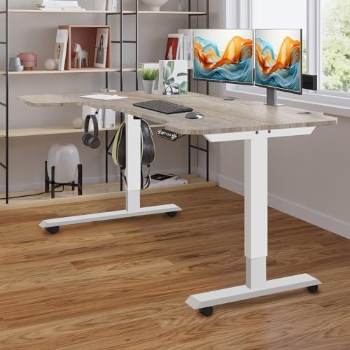 Adjustable Height L-Shaped Electric Sit-Stand Desk with Lockable Casters, Rustic Brown N254691