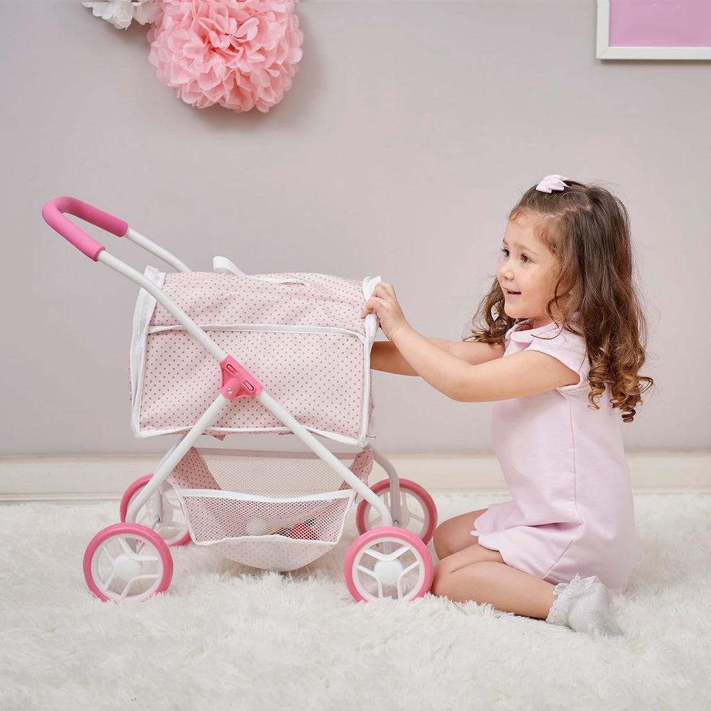 Olivia's Little World Polka Dots Princess Doll Stroller with Detachable Pet Carrier, Pink/Gray H22563