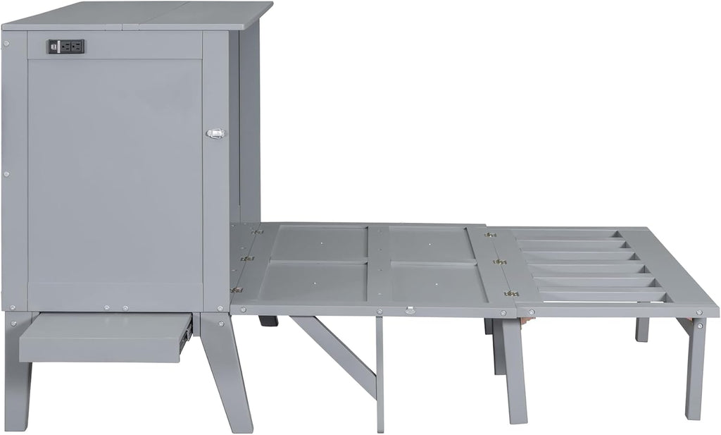 Full Size Murphy Wall Bed with Cabinet and USB Port, Gray E415639