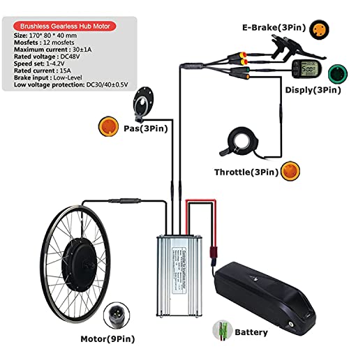 E-Bike Conversion Kit Front Wheel Hub Motor 48V 1500W 26 inch T51988