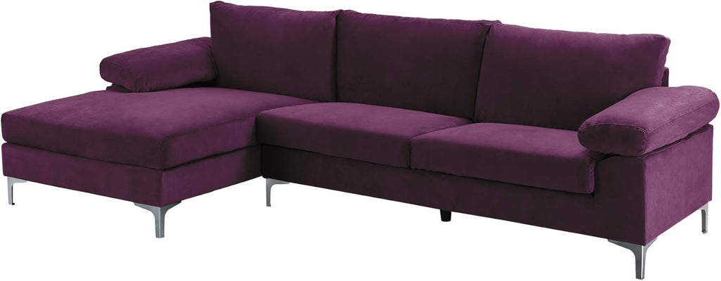 Casa Andrea Milano Modern Velvet L-Shape Sectional Sofa with Chaise Lounge, Purple G208402