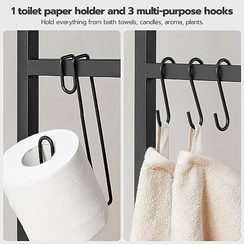 HOOBRO Over The Toilet Storage, 2-Tier Bathroom Organizer Shelf with Toilet Paper Holder, Greige and Black F6736