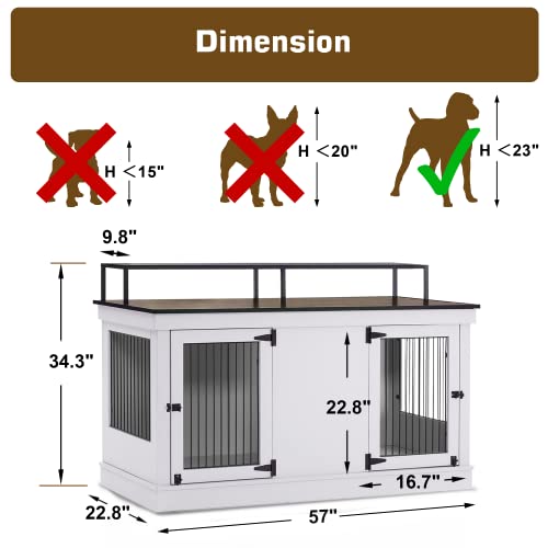 MCombo Large Dog Crate Furniture TV Stand, Wooden Kennel with Double Doors, Brown E528745