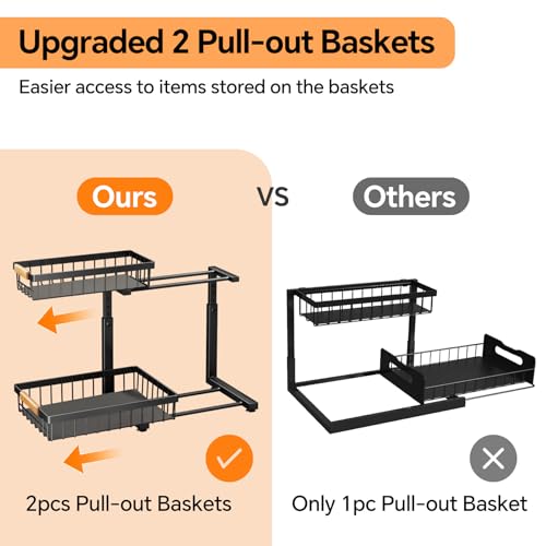 Pull Out Cabinet Organizer, 2 Tier Slide Out Metal Shelf for Kitchen M3554