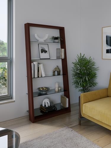 BDI Furniture Eileen Leaning Shelf with 5 Tempered Glass Shelves, Charcoal Stained Ash E1788