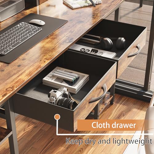Treesland 55 Inch Computer Desk with Monitor Shelf and 4 Drawers, Brown H215288