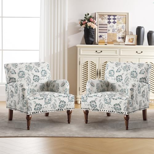 Modern Floral Accent Chair with Arms for Living Room N447