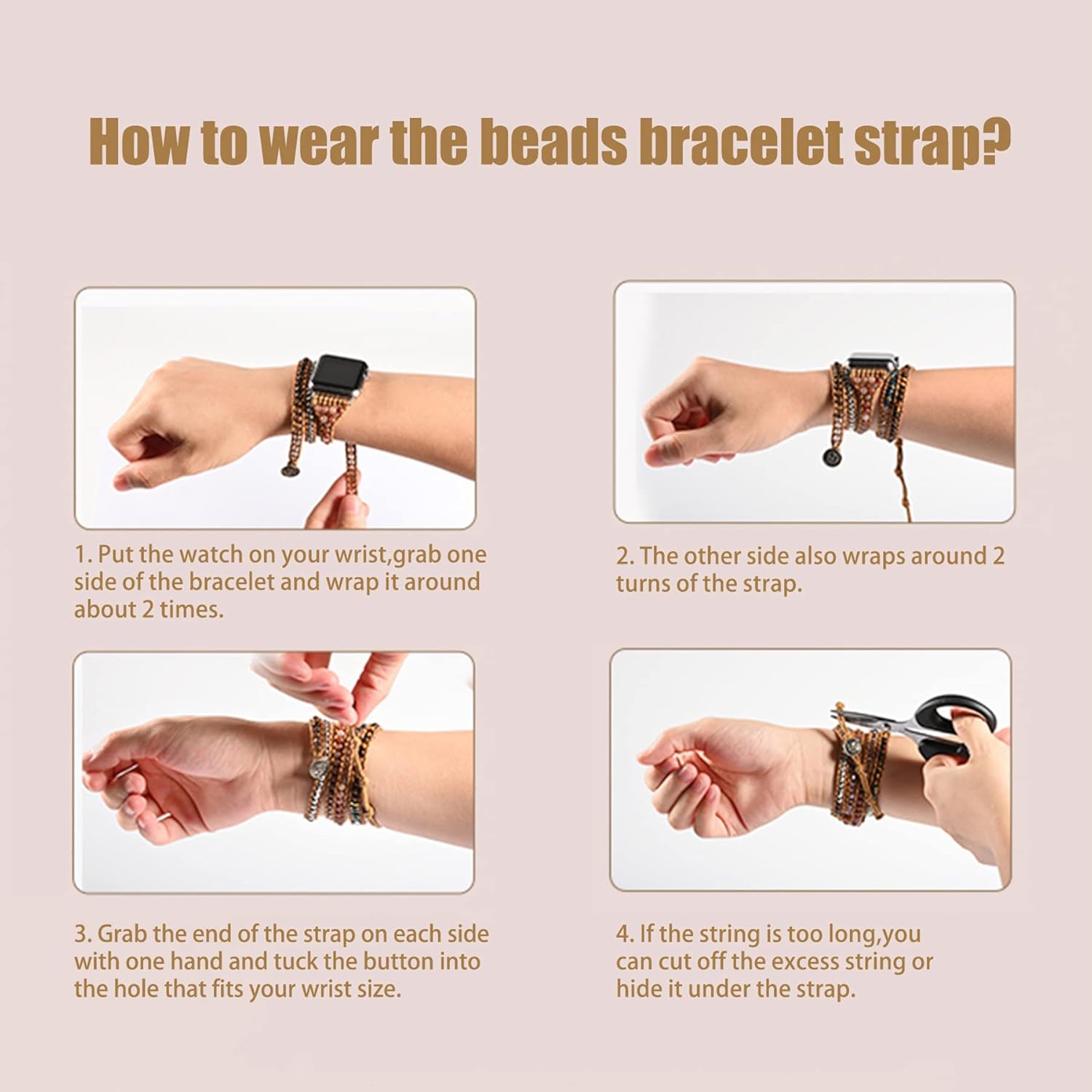 Handmade Beaded Boho Watch Band for Women, Compatible with Apple Watch 38-45mm X453884