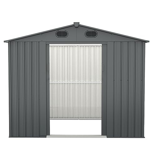 Outdoor Storage Shed 8x6 FT Metal Garden Shed with Lockable Sliding Doors, Dark Gray X9612