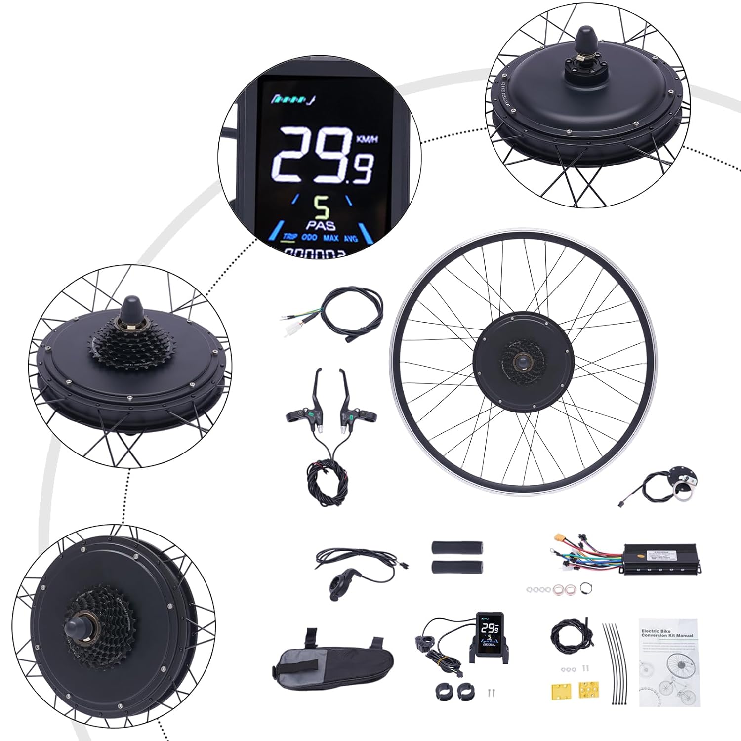 48V 1000W Electric Bike Conversion Kit, Rear Wheel Hub Motor for 700C 28"/29" S54763