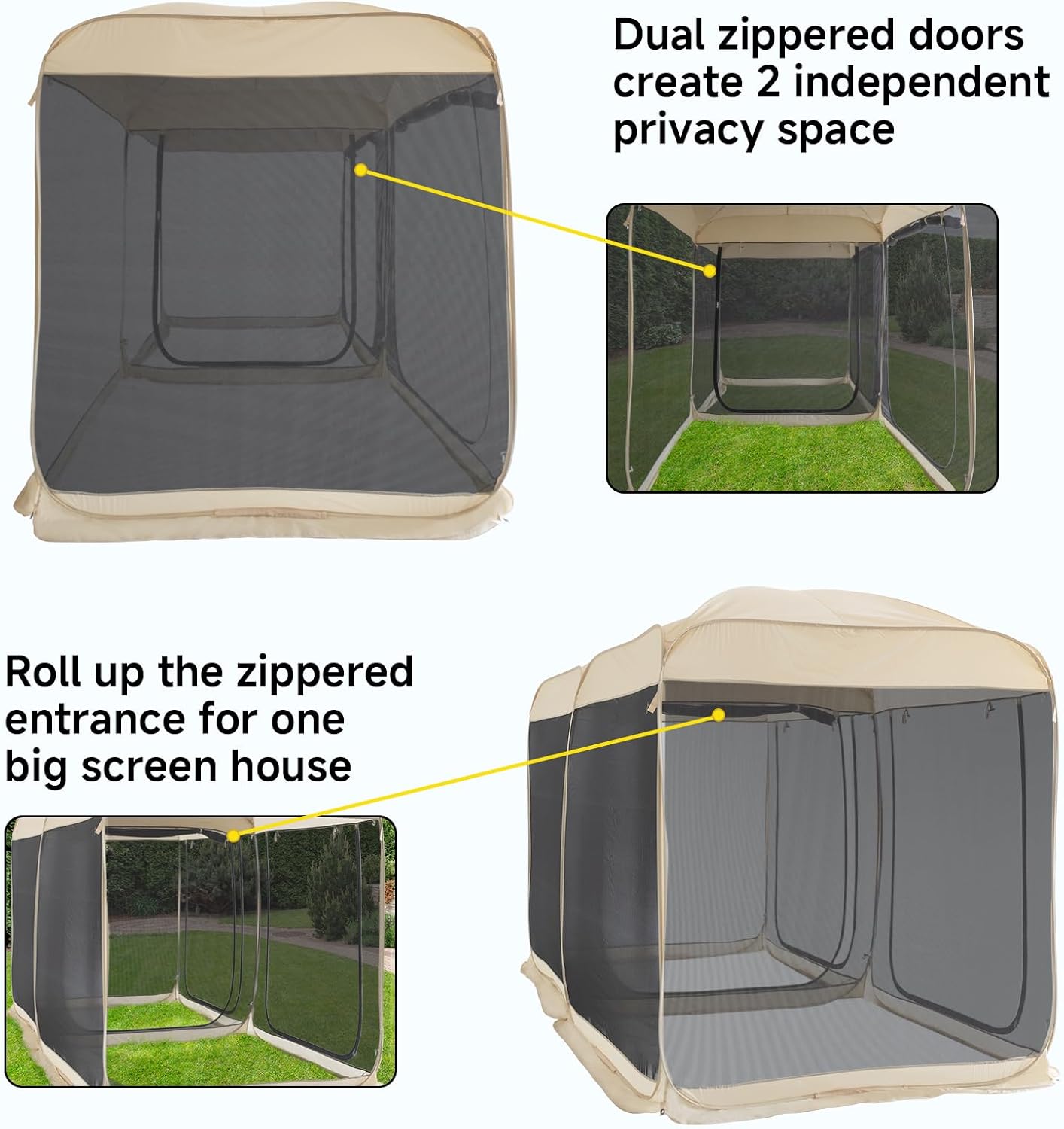 Alvantor Screen House Room 2 in 1 Pop Up Gazebo with Mesh Mosquito Netting, 12' x 7.5', Beige S93613