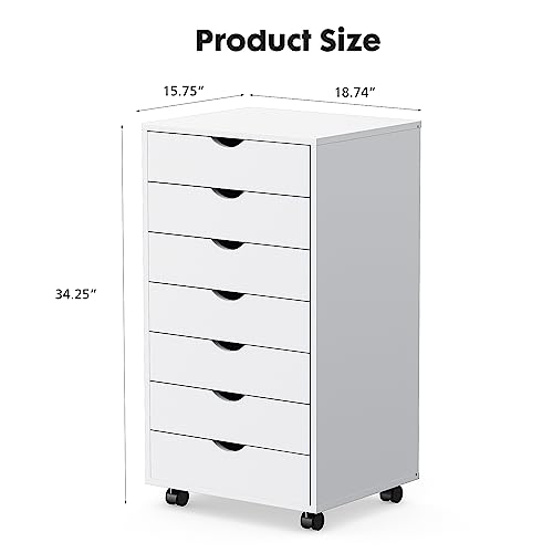 7-Drawer Wooden Dresser Cabinet with Wheels for Living Room, Hallway, Home Office U111