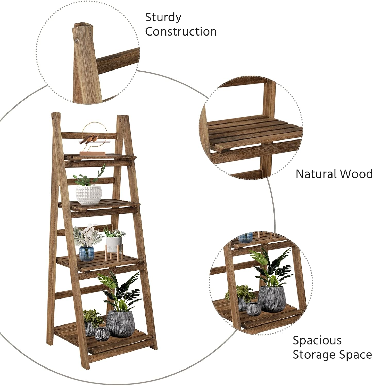 Babion 4 Tier Ladder Shelf, Industrial Bookcase, Light Brown P810354