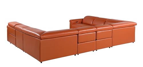 Riccardo 8-Piece Italian Leather U-Shaped Sectional Couch with Power Reclining Seats, Dark Grey G909366