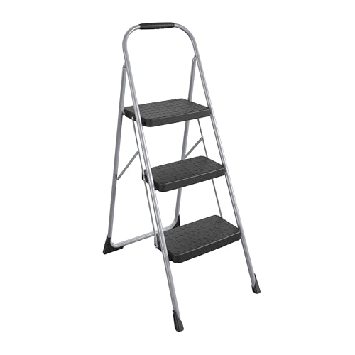 Cosco 11408PBL1E Three Big Folding Step Stool with Rubber Hand Grip, Platinum and OXO Good Grips Large Salad Spinner