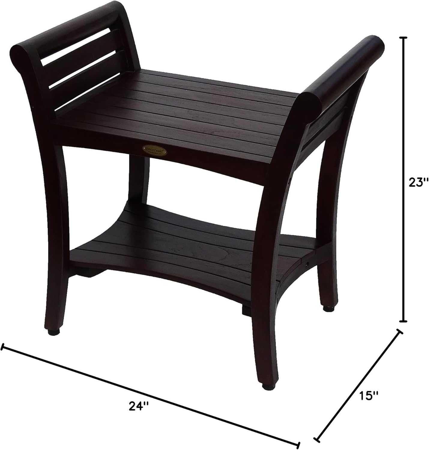 DecoTeak Symmetry 24" Teak Shower Bench with Safety Arms M9098
