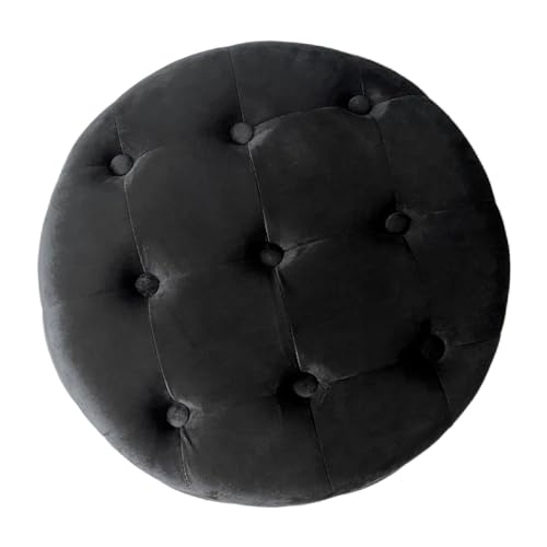 Button Tufted Velvet Round Storage Ottoman with Gold Base, Beige T415647