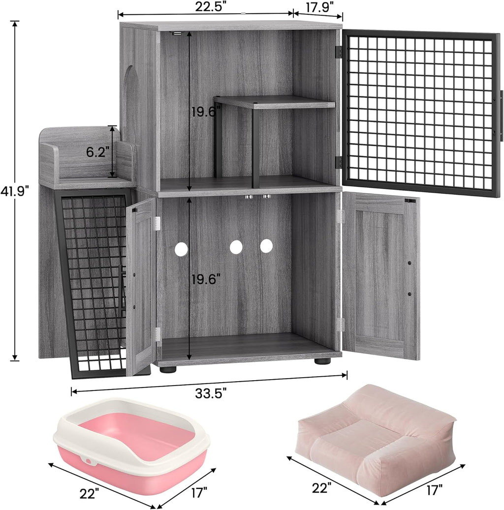 Towallmark Modern Villa Cat Litter Box Enclosure with Platform, Large Cat Cabinet, Wax Wood E336