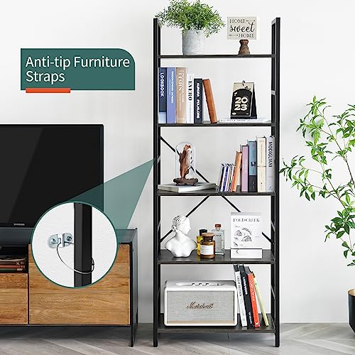 Yoobure 5 Tier Bookshelf Tall Modern Bookcase for Books, White T904929