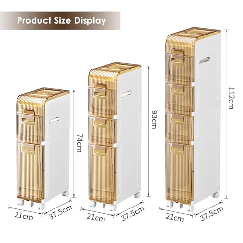 Narrow Bathroom Floor Storage Cabinet with Multi-layer Drawers and Wheels R336139