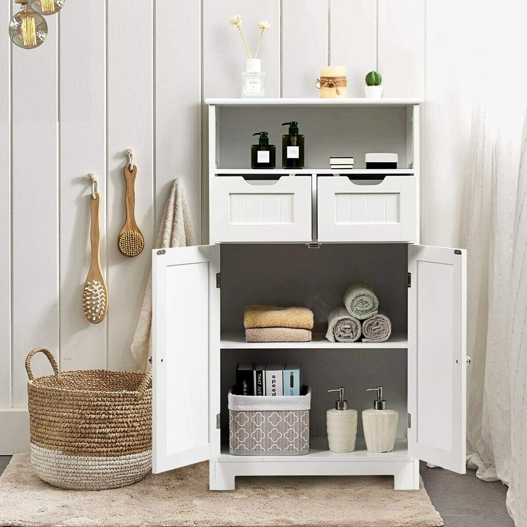Freestanding Bathroom Floor Cabinet with 2 Drawers and 2 Doors White C559814