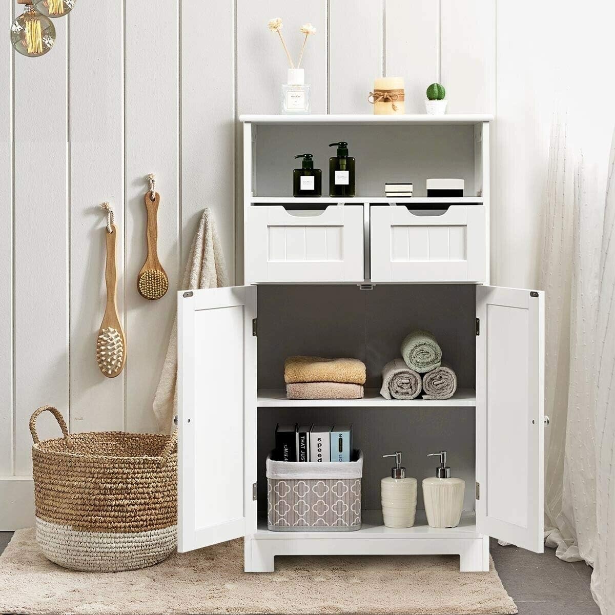 Freestanding Bathroom Floor Cabinet with 2 Drawers and 2 Doors White C559814