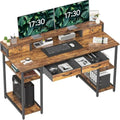 Treesland 55 Inch Computer Desk with Monitor Shelf, 24" Deep, Home Office Desks with Storage, Office Desk with 4 Drawers, Work Desk, Study Writing Desk, Desk with Drawers, Brown