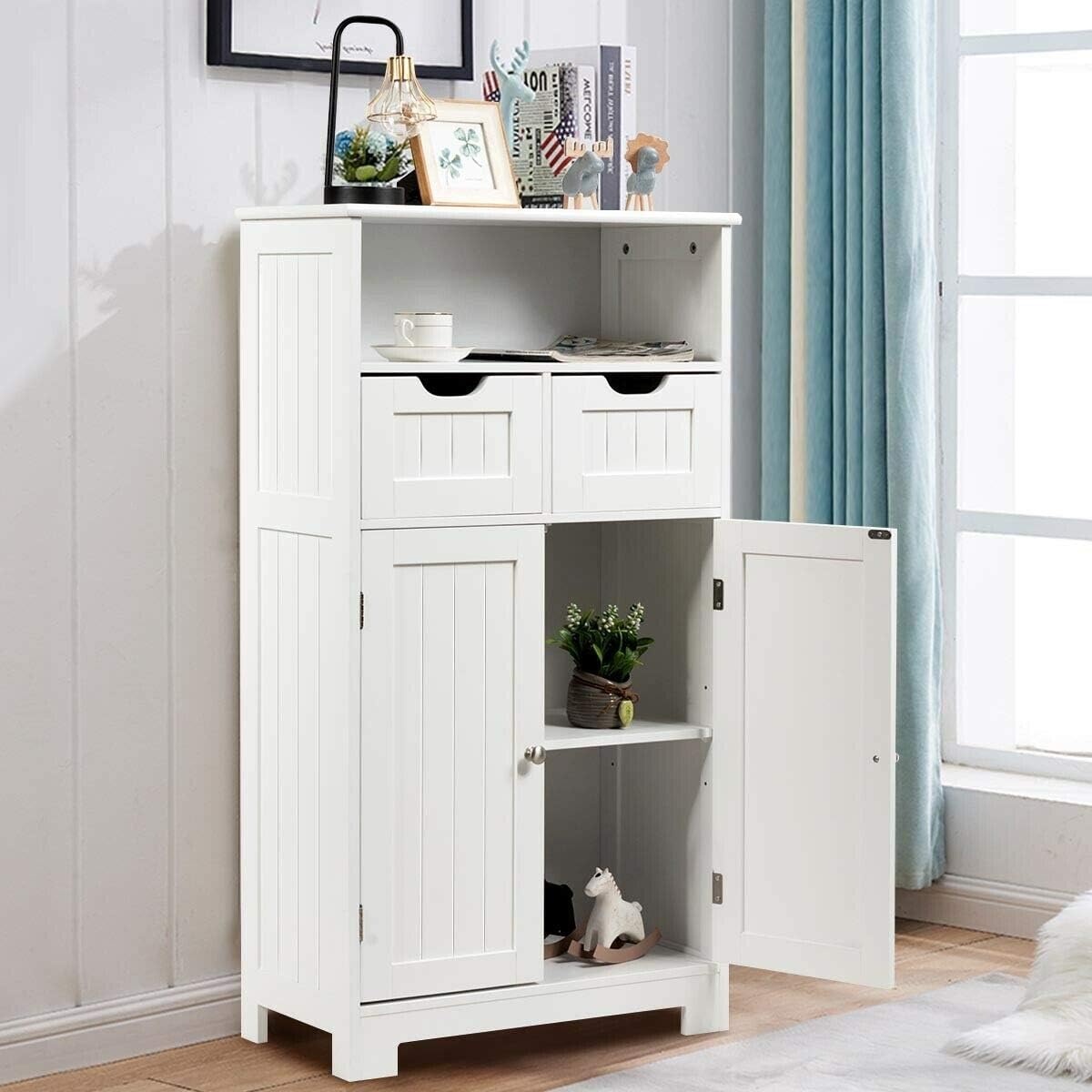 Freestanding Bathroom Floor Cabinet with 2 Drawers and 2 Doors White C559814